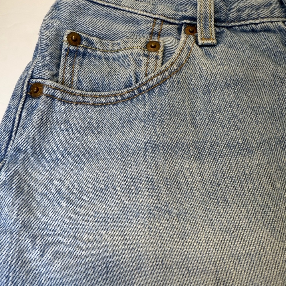 Levi's Jean Shorts Mid Rise 501 Red Tag Distressed Blue Denim Fringe Women - Picture 3 of 16